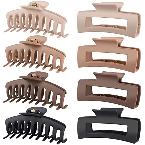 LuSeren Hair Clips for Women Inch Large Hair Claw Clips for Women Thin Thick Curly Hair, Big Matte Banana Clips,Strong Hold jaw clips,Neutral Colors