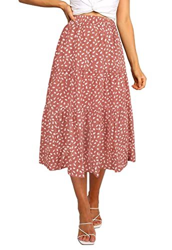 MEROKEETY Women's Boho Leopard Print Skirt Pleated A Line Swing Midi Skirts DarkPink Medium