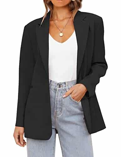MEROKEETY Women's Fall Casual Blazers Long Sleeve Lapel Open Front Button Work Blazer Jackets with Pockets, Black, M