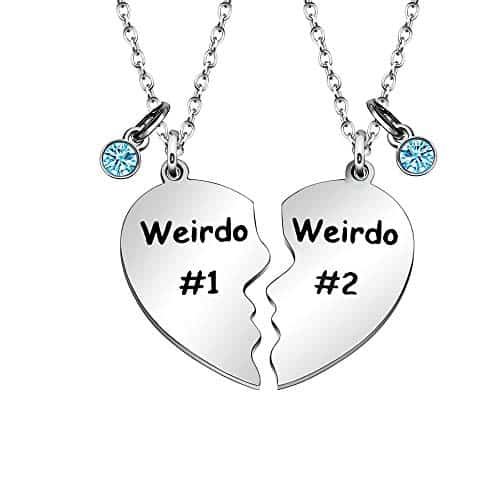 Maxforever Friendship Gift, Weirdo eirdo Split Heart Stainless Steel Pendant Necklaces BFF Gift for Best Friend (Blue Crystal)