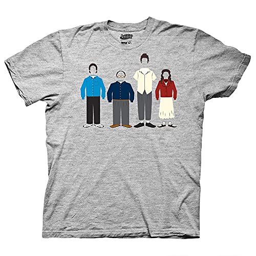 Mens Seinfeld Classic Lineup T Shirt   Seinfeld Mens Fashion Shirt   Jerry, Kramer, Geroge and Elaine Tee (Heather Grey, Large)