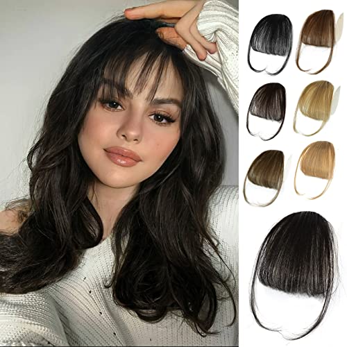 NAYOO Clip in Bangs   % Human Hair Wispy Bangs Clip in Hair Extensions, Brown Black Air Bangs Fringe with Temples Hairpieces for Women Curved Bangs for Daily Wear