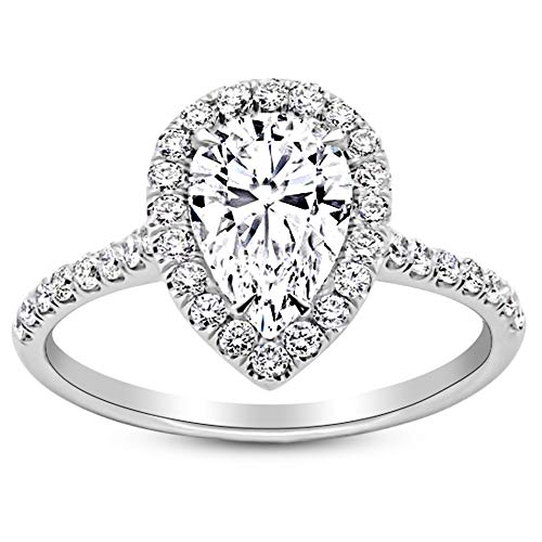 Near Carat Halo Style Diamond Engagement Ring Pear Cut Shape (F G Color SISIClarity)
