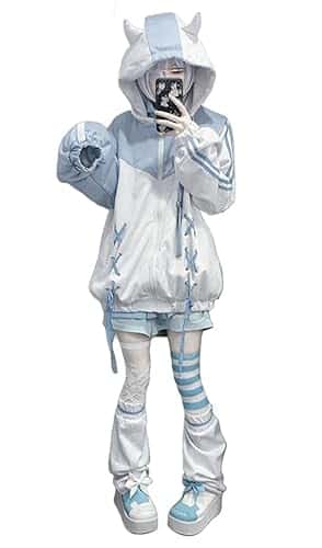OATSBAS Cute Zip Up Hoodies for Women Watercolor Harajuku Fashion Oversized Sweatshirt yk Tops (Small,White)