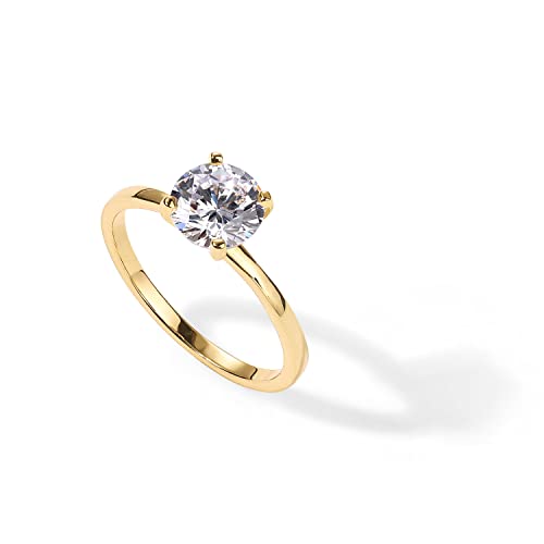 PAVOI K Sterling Silver Yellow Gold Plated Round Cut Solitare CT Moissanite Engagement Ring for Women  Moissanite Wedding band for Women  Moissanite Promise Rings