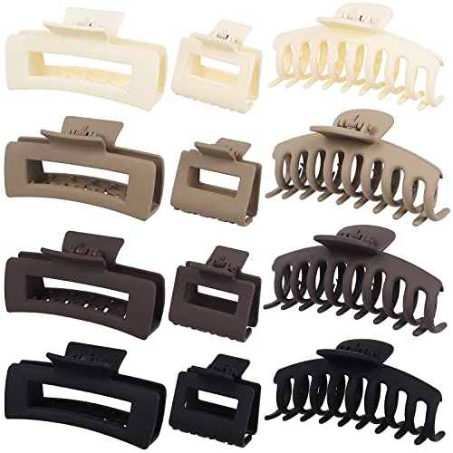 Pack Large Claw Clips for Thick Hair, inch Rectangle Hair Claw Clips with inch Small Square Hair Jaw Clips for Women, Non slip Stylish Matte Hair Claws Hair Accessories