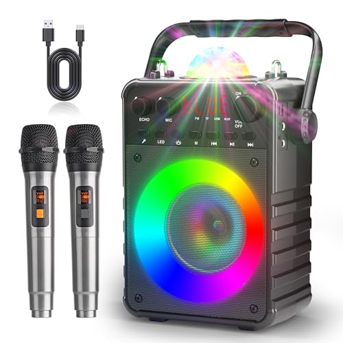 Peski Karaoke Machine with ireless Microphones, Portable Karaoke Machine for Adults & Kids, Bluetooth PA System with LED Lights Supports TF CardUSB, AUX in, TWS