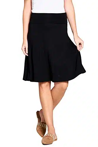 Popana Womens Casual Knee Length A Line Stretch Midi Skirt Plus Size Made in USA Size L Black