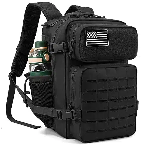 QT&QY L Military Tactical Backpacks For men Survival Army Laser cut Molle Daypack small EDC Bug Out Bag Gym Rucksack With Dual Cup Holders medical Rucksack Black