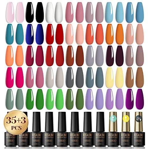 ROSALIND PCS Gel Nail Polish Set, Colors Gel Polish Set with Base Coat and Glossy & Matte Gel Top Coat Gel Nail Polish Starter Set Pink Red Green Blue Gel Nail Art Gifts for W