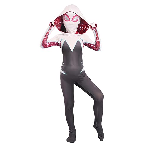 Rickem Kids Girls Ghost Cosplay Costume Superhero Costume Jumpsuit Suit Bodysuit With Cloak Full Set for Halloween (#Clothes With Mask, Kid S (Y. Height inch))