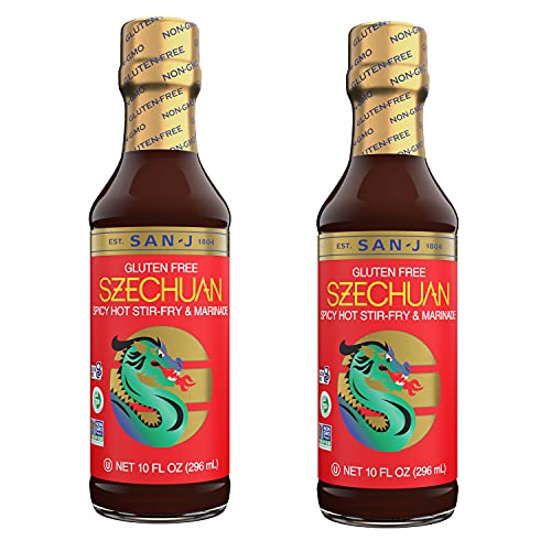 San J Gluten Free Szechuan Cooking Sauce  Hot & Spicy Marinade & Stir Fry  Kosher, Non GMO, No Artificial Preservatives  Add a New Spicy Twist to Your Favorite Dish  Fl Oz (Pa