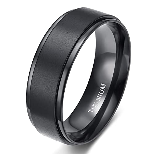 TIGRADE mm mm mm mm Black Titanium Rings Wedding Band Matte Comfort Fit for Men Women ,Black M,