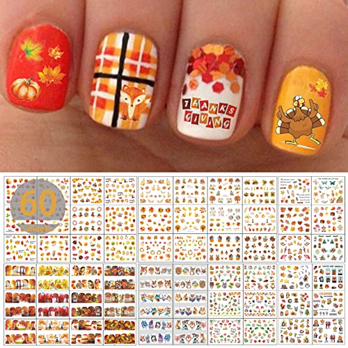 TailaiMei Sheets Fall Water Transfer Nail Art Stickers Decals, Thanksgiving Autumn Nail Decorations, Design for Maple Leaves Pumpkin Turkey(Pcs)