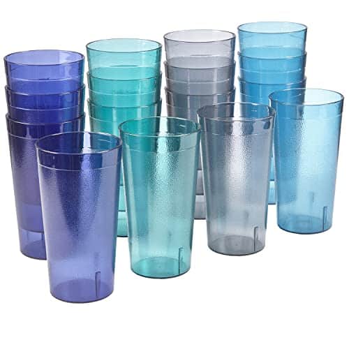US Acrylic Cafe Plastic Reusable Tumblers (Set of ) ounce Water Cups Coastal Colors  Restaurant Style Drinking Glasses Value Set, Stackable, BPA free, Made in the USA  Top rack Dishwasher Safe
