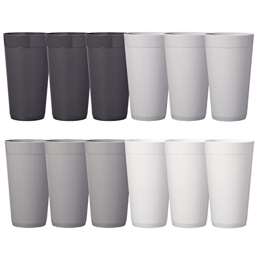 US Acrylic Newport ounce Unbreakable Plastic Stackable Water Tumblers in Grey Stone  Set of Drinking Cups  Reusable, BPA free, Made in the USA, Top rack Dishwasher and Microwave Safe