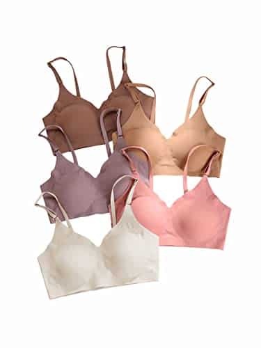 Verdusa Women's Pack Padded Seamless Bralettes Bra Camisole Top Beige Multi M