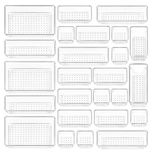 Vtopmart PCS Clear Plastic Drawer Organizers Set, Size Versatile Bathroom and Vanity Drawer Organizer Trays, Storage Bins for Makeup, Bedroom, Kitchen Gadgets Utensils and Off