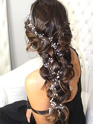 fxmimior Bridal Wedding Crystals Love Long Hair Vine Headband Wedding Evening Party Headpiece Extra long Hair Vine Silver Long Bride Hair Jewelry Hair Accessories IN