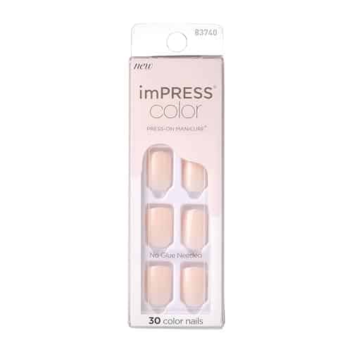 imPRESS KISS No Glue Mani Press On Nails, Color, 'Point Pink', Pink, Short Size, Squoval Shape, Includes Nails, Prep Pad, Instructions Sheet, anicure Stick, ini File