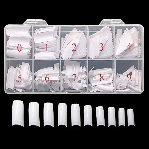 krofaue PCS False Nails Tips Lady French Style Acrylic Artificial Tip Manicure Half Cover with Box of Sizes for Nail Tips Art Salons and Home DIY (White)
