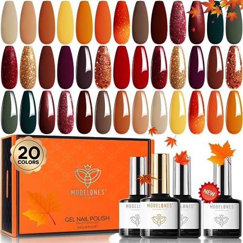modelones Colors Gel Nail Polish Kit  Fall Winter Gel Polish Set Soak Off Nail Polish Kit with Bond Primer Glossy&Matte Top Base Coat DIY at Home