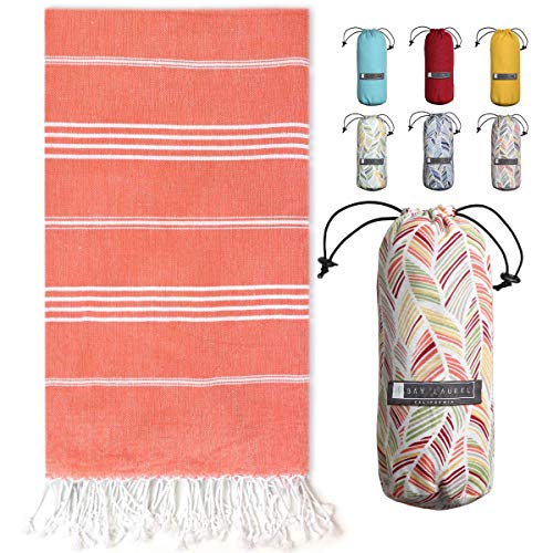 BAY LAUREL Turkish Beach Towel with Travel Bag x Quick Dry Sand Free Lightweight Large Oversized Beach Towel Turkish Towels Light Beach Towel Travel Towels (Orange)