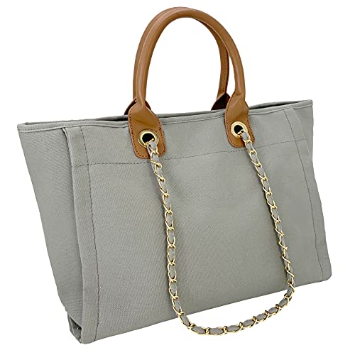 BYMEE Tote Bag for Women Canvas Handbag Removable Chains Shoulder Bag Daily Essentials Casual Work Bag Stylish Satchel Canvas Purse(Grey)