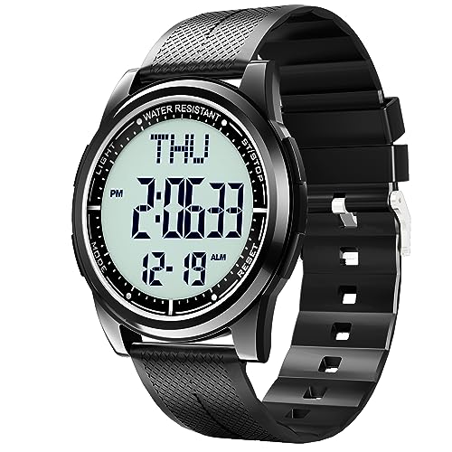 Beeasy Mens Metal Digital Watch Waterproof with Stopwatch Alarm Dual Time Countdown, Ultra Thin Super Wide Angle Display Digital Wrist Watches for Men Boys