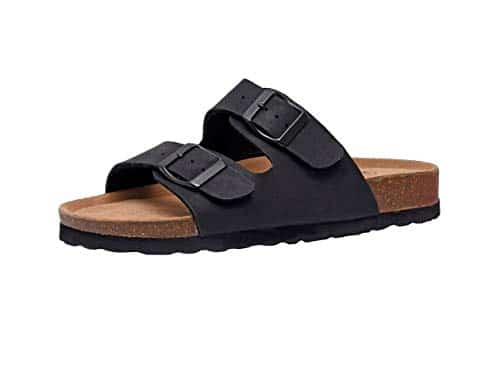 CUSHIONAIRE Women's Lane Cork Footbed Sandal With +Comfort, Black,