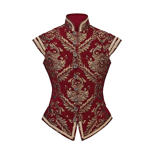 CosplayDiy Mens Tudor Vest Victorian Suit Vest Tudor Jerkin Gothic Steampunk Waistcoat XL