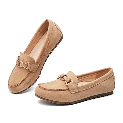 Cvistpieo Loafers for Women Casual Moccasins Women's Comfortable & Lightweight Penny Loafers Slip On Flat Shoes Suede Beige
