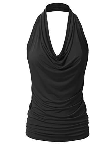 EIMIN Women's Casual Halter Neck Draped Front Sexy Backless Tank Top Black L