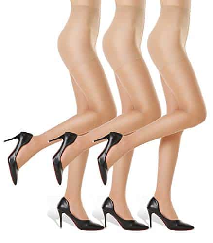 G&Y Pairs Women's Sheer Tights   D Control Top Pantyhose with Reinforced Toes, Nude, XL