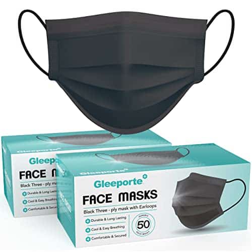 Gleeporte [Pack Of ] Black Disposable Face Mask, Ply Adult Masks, Facial Cover with Elastic Earloops For Home, Office, School, and Outdoors