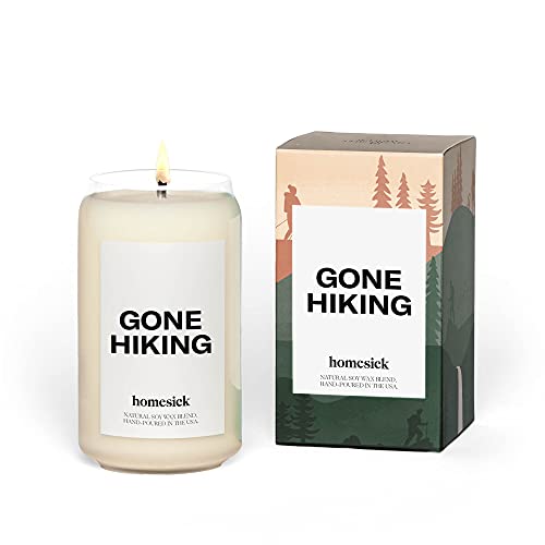 Homesick Premium Scented Candle, Gone Hiking   Scents of Pine, Jasmine, Sandalwood, oz, Hour Burn, Natural Soy Blend Candle Home Decor, Relaxing Aromatherapy Candle