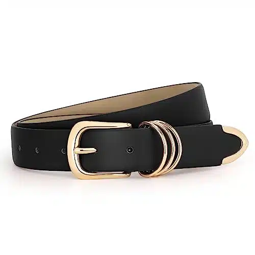 JASGOOD Women Leather Belt with Gold Buckle Ladies Faux Leather Belt for Jeans Pants