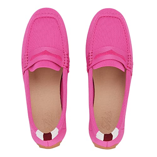 JBB Women Knit Driving Loafers Penny Moccasins Comfortable Slip on Walking Boat Shoes New Pink ()