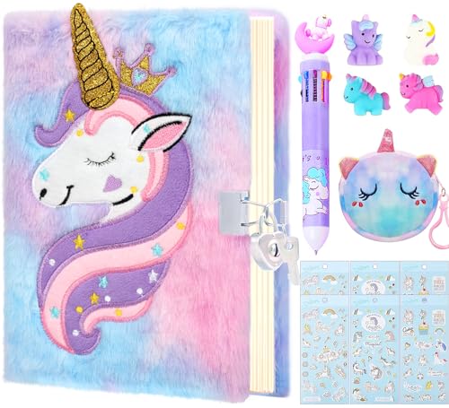 JYPLKCMT Unicorns Diary for Girls with Lock and Keys Kit   Princess Diaries Secret Notebook Journal Christmas girls gifts   Cute Stationery School Supplies With Clicky Pen Sti