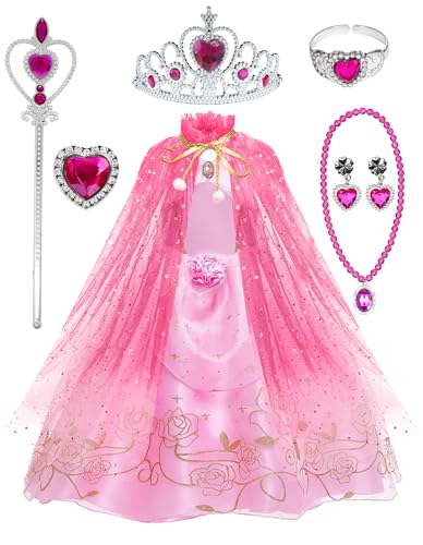KatchOn, Princess Costume for Girls with Cape   Medium, Kids Halloween Costume  Princess Crown and Wand  Rings, Earring, Necklace and Bracelets for Girls Princess Costume  Pri