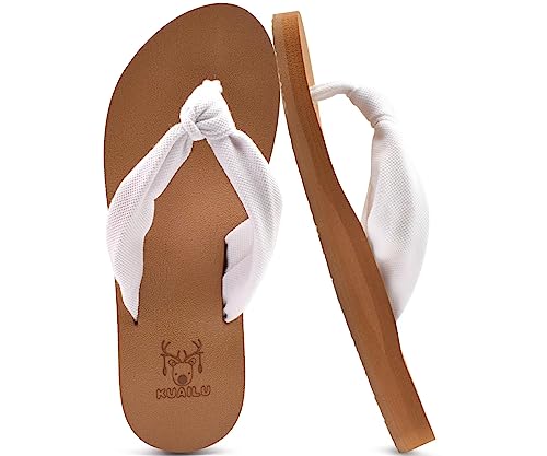 KuaiLu Flip Flops for Women with Arch Support Yoga Mat Comfortable Summer Beach Walking Thong Sandals Slip On wedding bridesmaid bride bridal Indoor Outdoor White Khaki