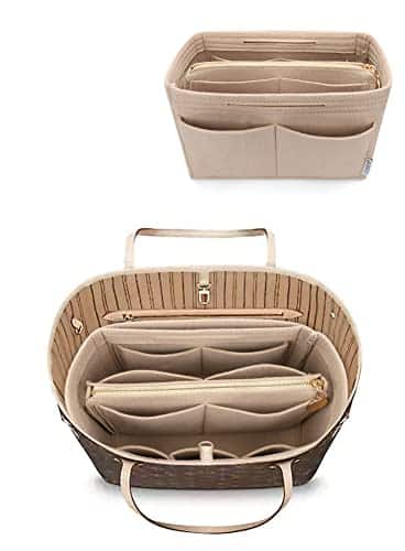 LEXSION Felt Purse Bag Organizer Insert with zipper Bag Tote Shaper Fit Speedy Neverful PM M Beige L