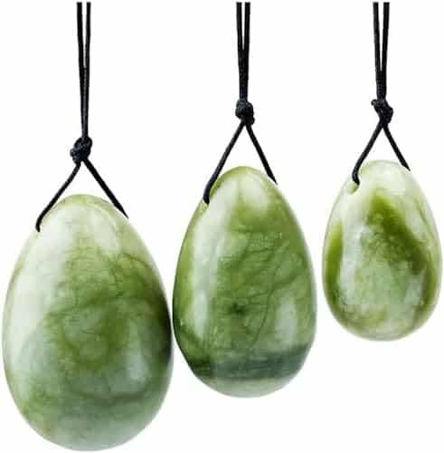 Laiqugems pcs Set Quality Y O N I Eggs Green Jade Eggs, Genuine Green Jade Massage Stone Eggs for Women Body Massage Muscle Training, Crystal Massage Stones Ball Relax Exercis