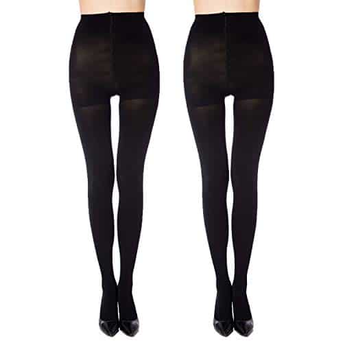 MANZI Pairs Women's Run Resistant Control Top Panty Hose Opaque Tights(Medium,Black)