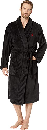 Polo Ralph Lauren Microfiber Plush Long Sleeve Shawl Collar Robe Polo BlackRlRed Pony Print LGXL