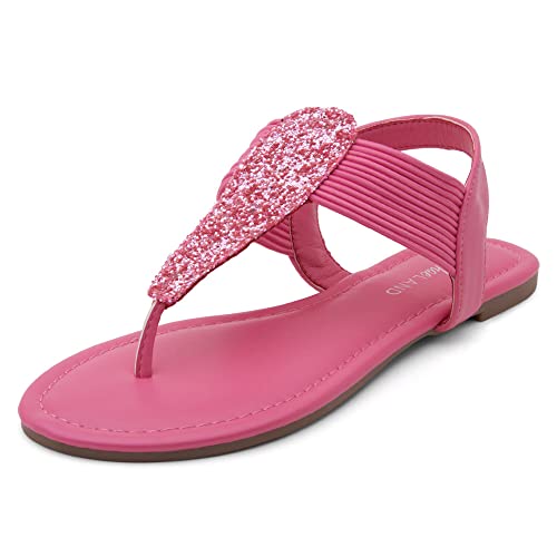 Shoe Land Womens SL Mona Open Toe Elastic Strappy String Thong Flat Sandals Ankle Strap Gladiator Summer Shoes, Fuchsia,