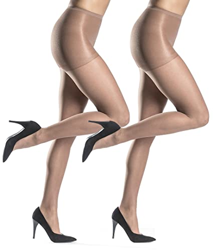 Silkies Women's Control Top Pantyhose with Run Resistant, Light Support Legs (Pair Pack)   Large Nude