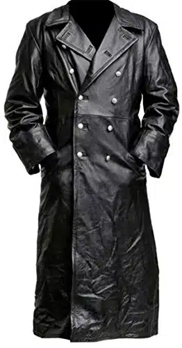 Spazeup German Classic Officer wwuniform Military Black Leather Coat german classic officer genuine leather black trench coat