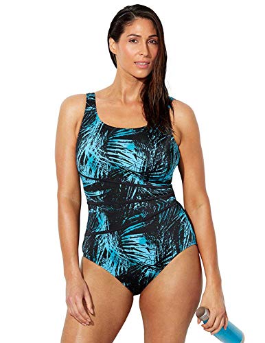 Swimsuits For All Women's Plus Size Chlorine Resistant Spliced Tank One Piece Swimsuit New Green Labyrinth Black