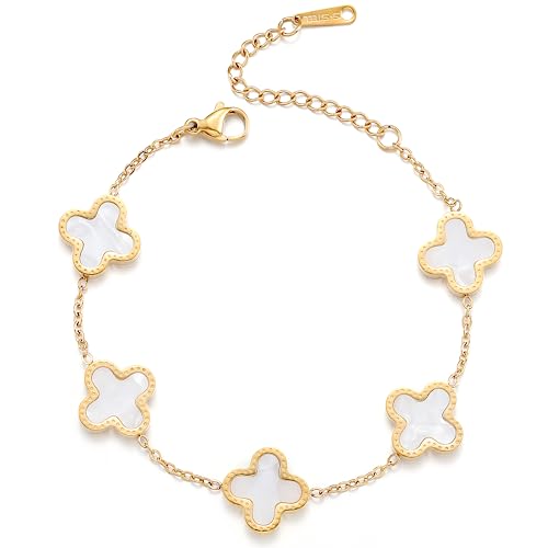 TICVRSS K Gold Plated Clover Bracelet for Women Adjustable Flower Bracelet Lucky Four Leaf Bracelets Necklace Jewelry Gifts Trendy for Women Girls